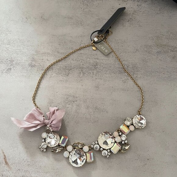 NWT J. Crew Clear Crystal Aurora Borealis Lavender Ribbon Statement Necklace 18" - Picture 2 of 7